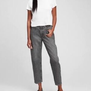 Gap High Rise Barrel Leg Jeans Washed Black Denim Size 4 Petite Casual Grunge